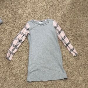 Gray Dress with Plaid Sleeves